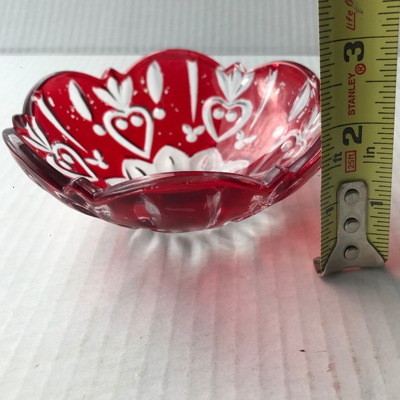 3 Fine Crystal Red And Clear Accent Bowls 4,75” x 2” - Picture 12 of 12
